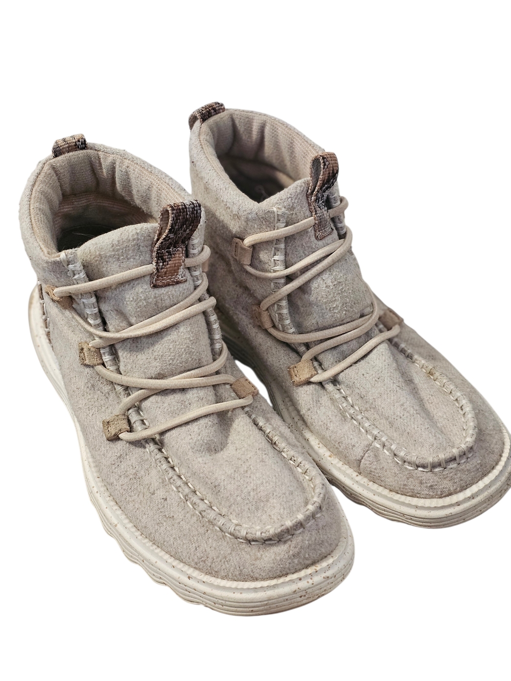 HEY DUDE 9 Reyes light grey wool leather shoes boots oatmeal slip on